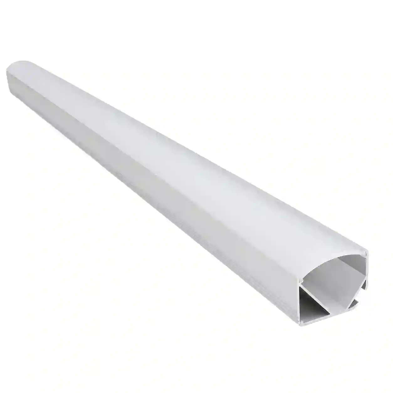 Rohový hliníkový LED profil RO30 stříbrný 29,7x29,7mm s oválným mléčným difuzorem pohled ze strany